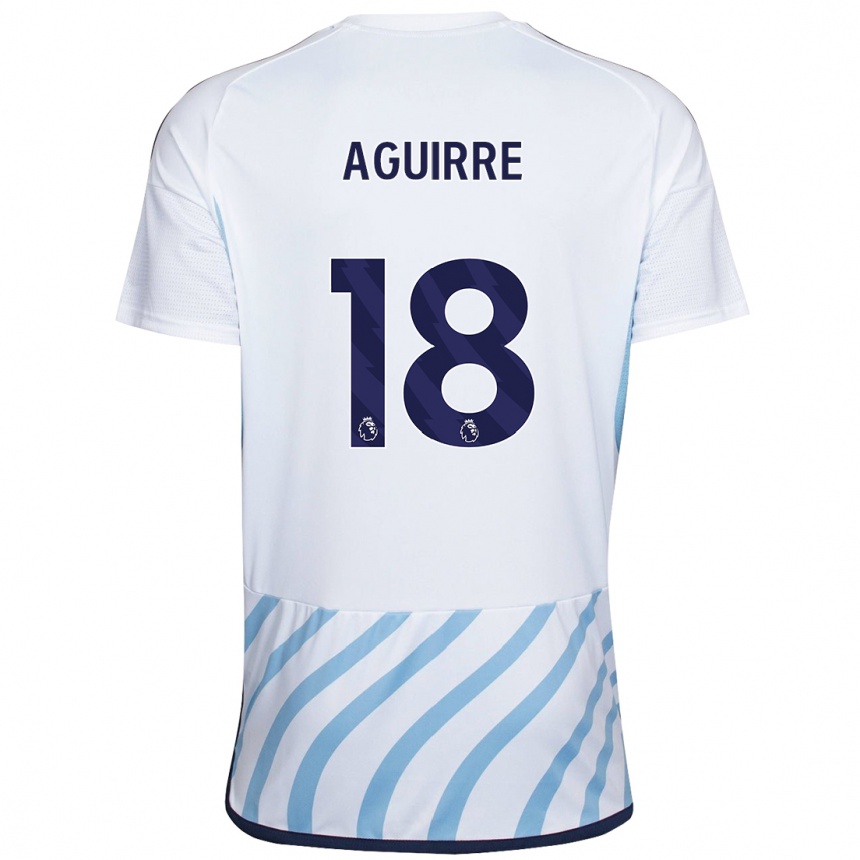 Niño Fútbol Camiseta Aja Aguirre #18 Blanco Azul 2ª Equipación 2023/24 Perú