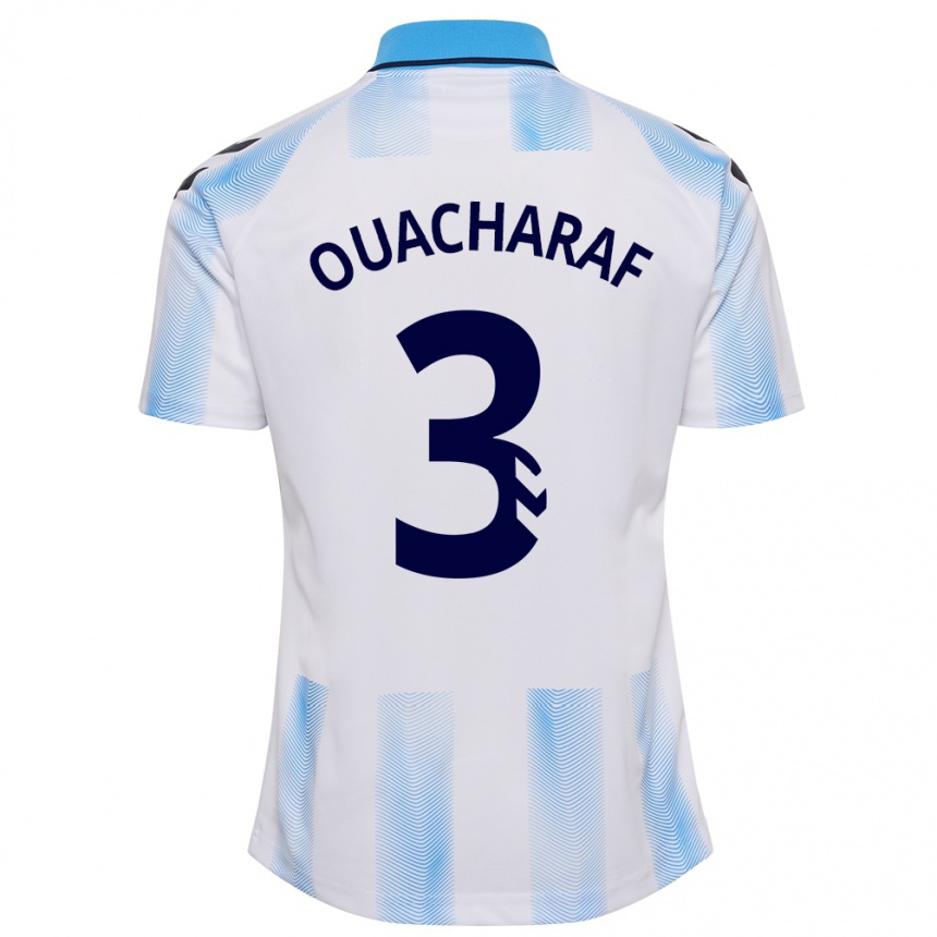 Hombre Fútbol Camiseta Bilal Ouacharaf #3 Blanco Azul 1ª Equipación 2023/24 Perú