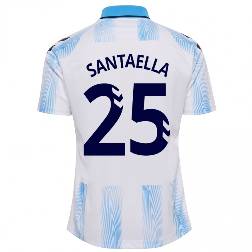 Hombre Fútbol Camiseta Miguel Ángel Santaella #25 Blanco Azul 1ª Equipación 2023/24 Perú