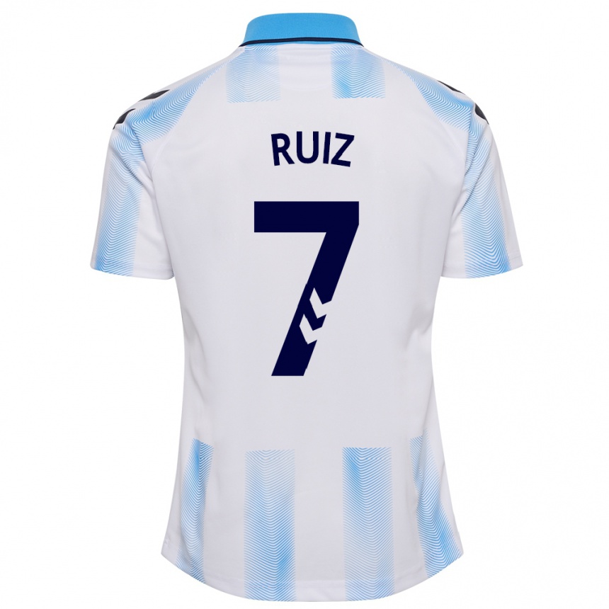 Hombre Fútbol Camiseta María Ruiz #7 Blanco Azul 1ª Equipación 2023/24 Perú