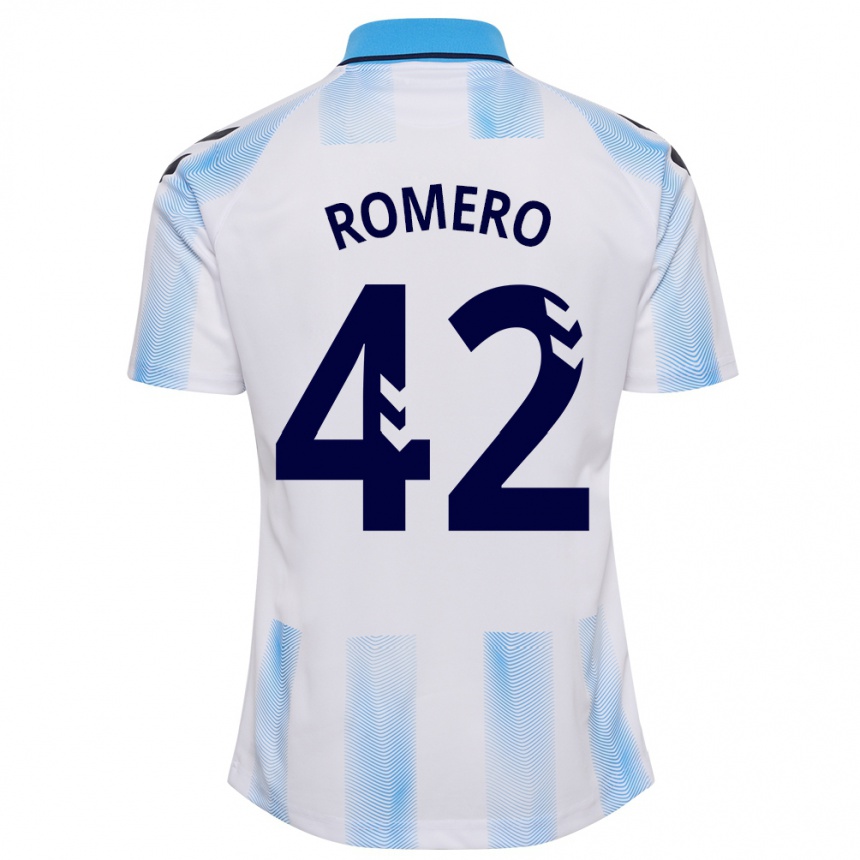 Hombre Fútbol Camiseta Andrea Romero #42 Blanco Azul 1ª Equipación 2023/24 Perú