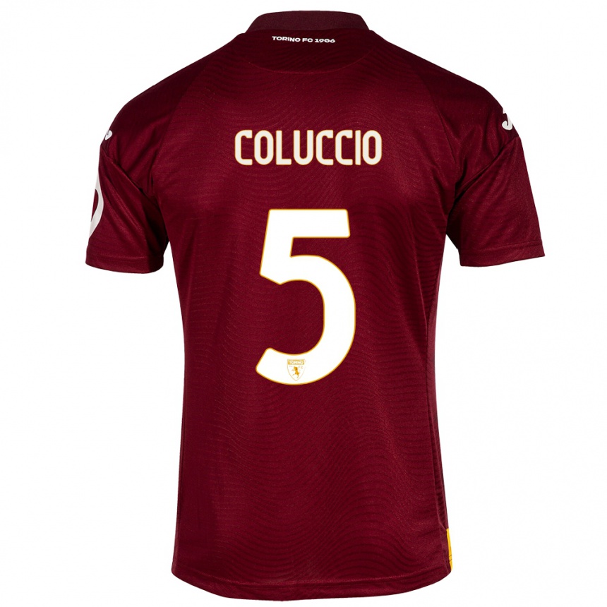 Hombre Fútbol Camiseta Francesca Coluccio #5 Rojo Oscuro 1ª Equipación 2023/24 Perú