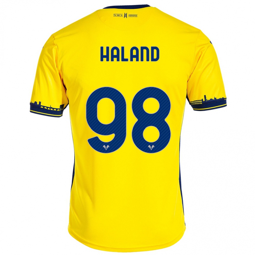 Hombre Fútbol Camiseta Benedicte Iversen Håland #98 Amarillo 2ª Equipación 2023/24 Perú