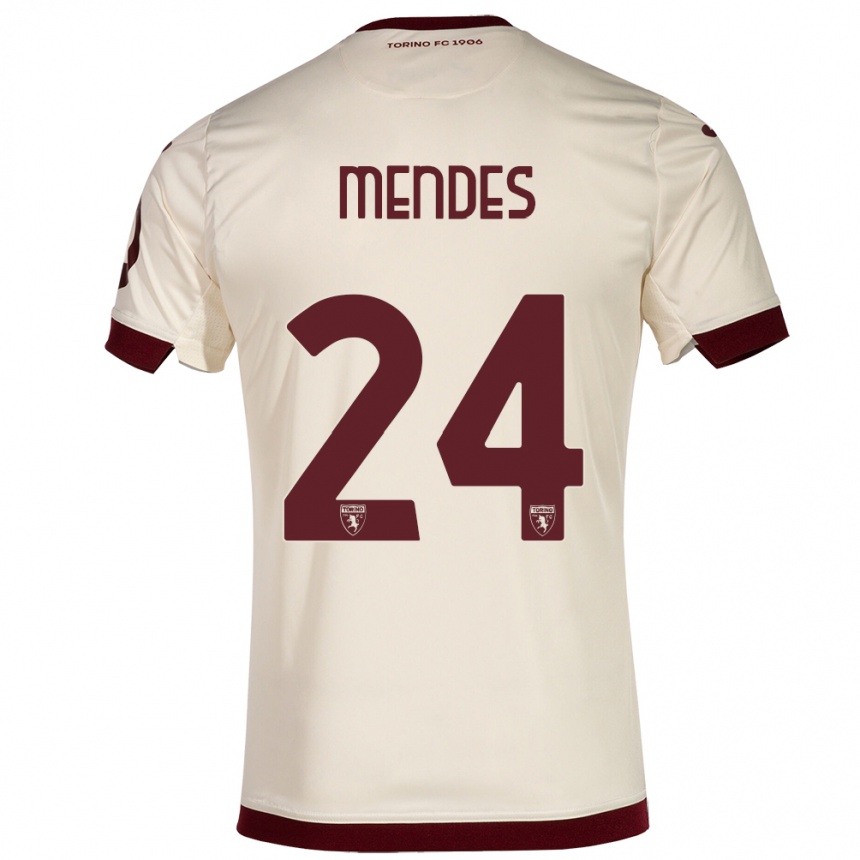 Hombre Fútbol Camiseta Rodrigo Mendes #24 Champán 2ª Equipación 2023/24 Perú