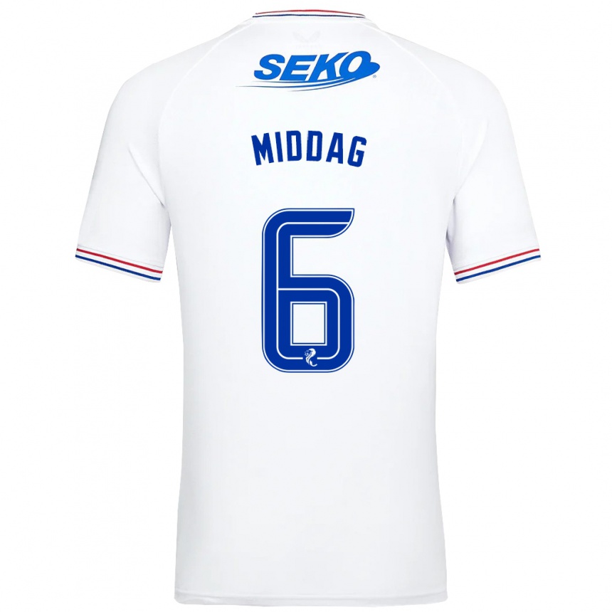 Hombre Fútbol Camiseta Tessel Middag #6 Blanco 2ª Equipación 2023/24 Perú