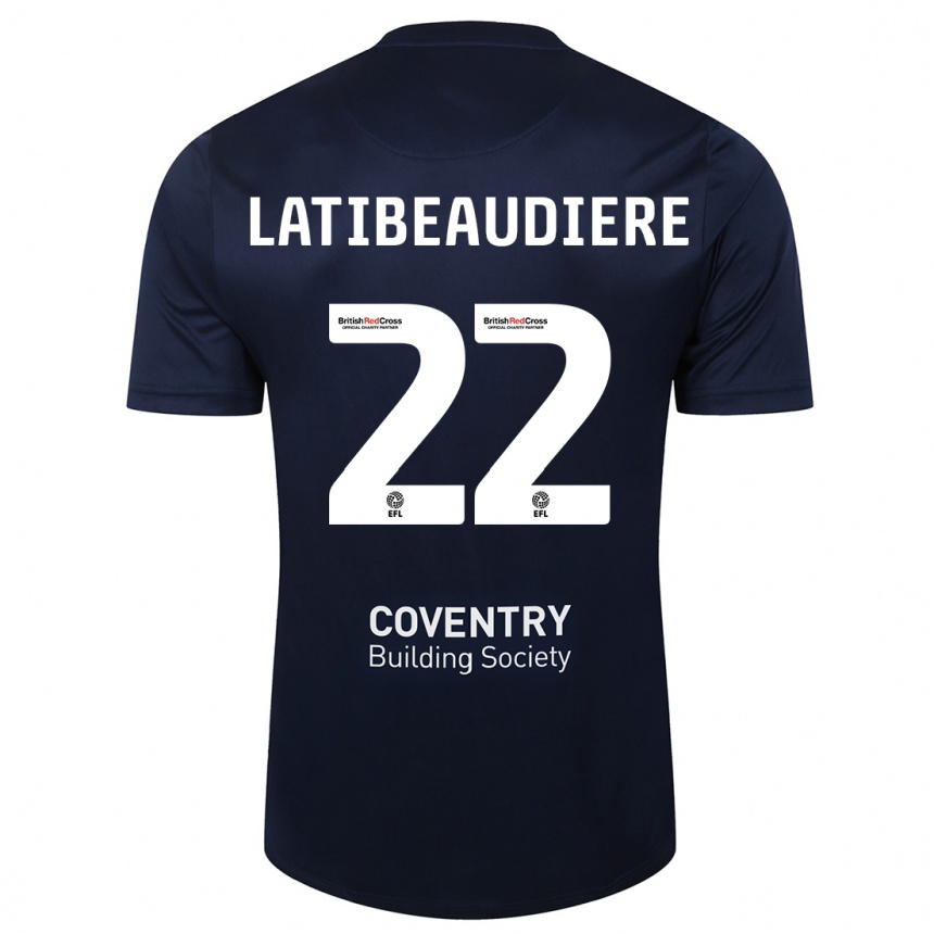 Hombre Fútbol Camiseta Joel Latibeaudiere #22 Rojo Azul Marino 2ª Equipación 2023/24 Perú