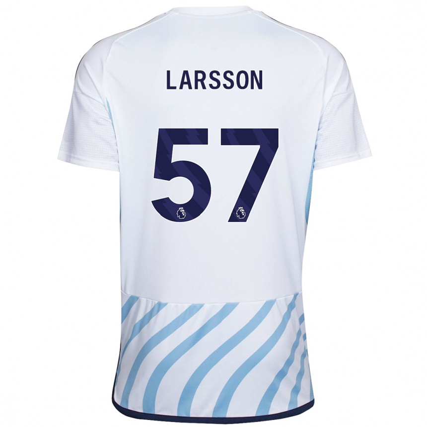 Hombre Fútbol Camiseta Julian Larsson #57 Blanco Azul 2ª Equipación 2023/24 Perú