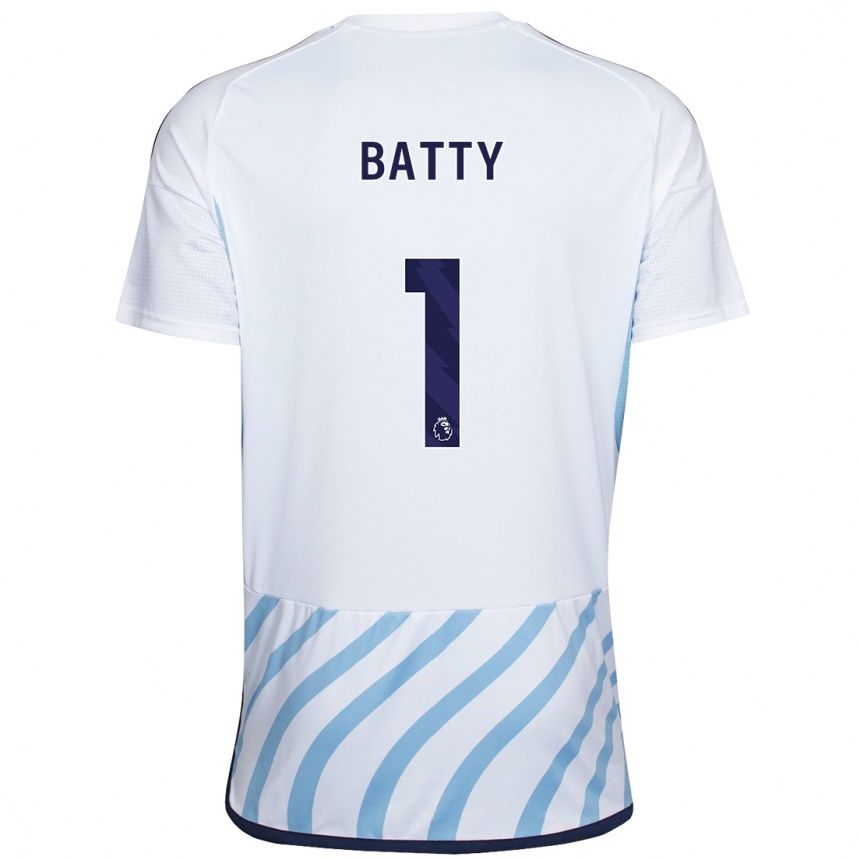 Hombre Fútbol Camiseta Emily Batty #1 Blanco Azul 2ª Equipación 2023/24 Perú