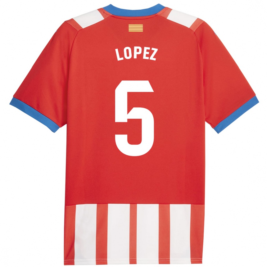 Mujer Fútbol Camiseta David López #5 Rojo Blanco 1ª Equipación 2023/24 Perú