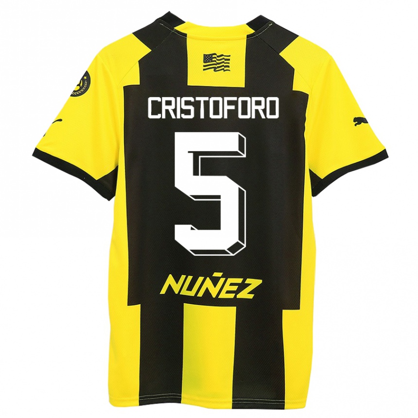 Mujer Fútbol Camiseta Sebastián Cristóforo #5 Amarillo Negro 1ª Equipación 2023/24 Perú