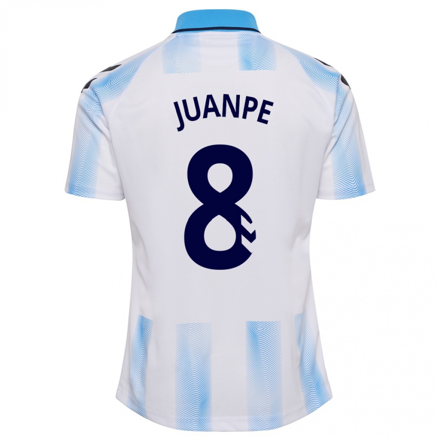 Mujer Fútbol Camiseta Juanpe #8 Blanco Azul 1ª Equipación 2023/24 Perú