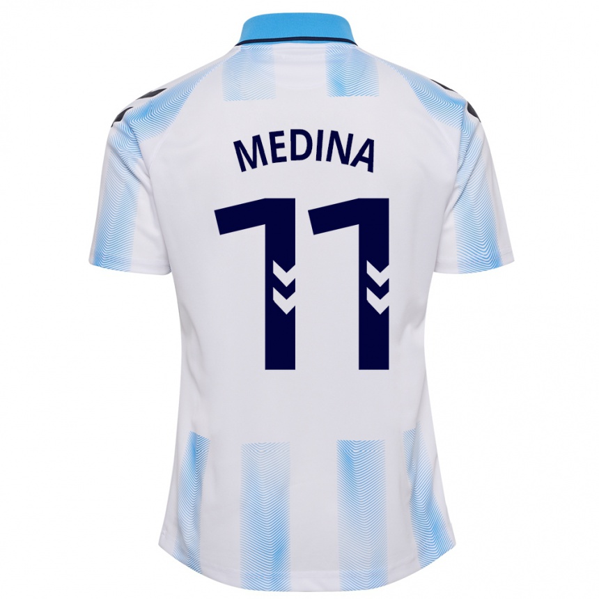 Mujer Fútbol Camiseta Kevin Medina #11 Blanco Azul 1ª Equipación 2023/24 Perú