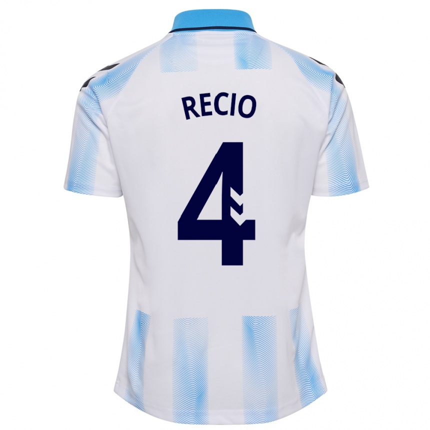 Mujer Fútbol Camiseta Ángel Recio #4 Blanco Azul 1ª Equipación 2023/24 Perú