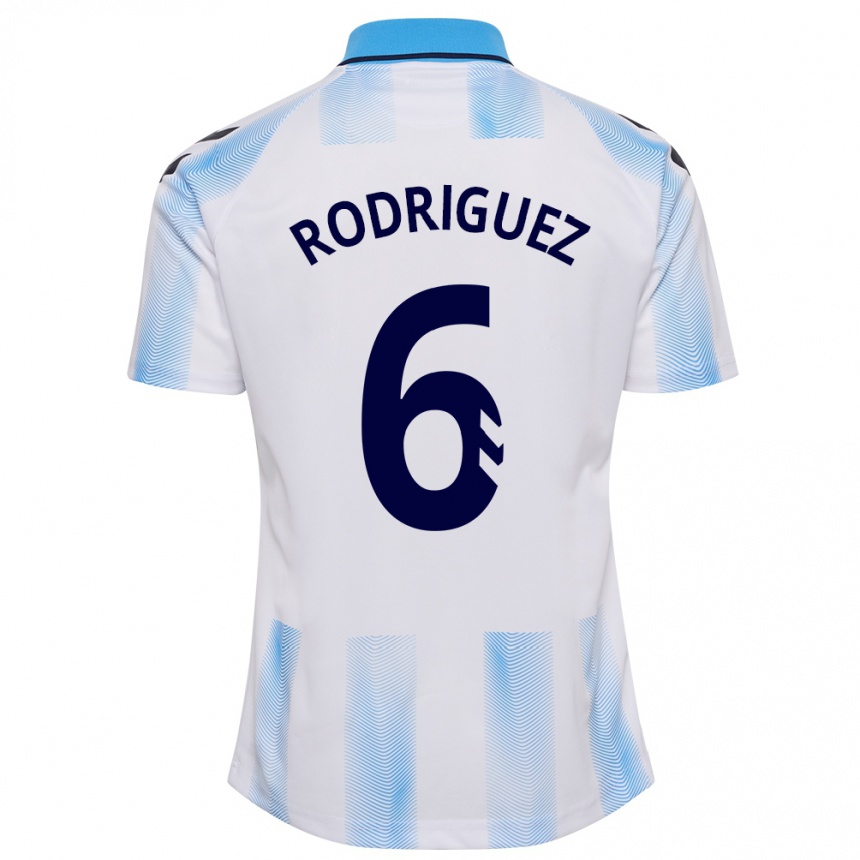 Mujer Fútbol Camiseta Rafa Rodríguez #6 Blanco Azul 1ª Equipación 2023/24 Perú