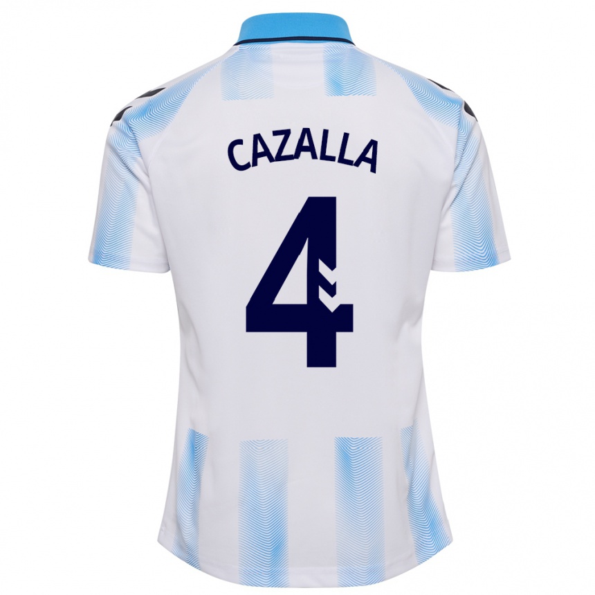 Mujer Fútbol Camiseta Marta Cazalla #4 Blanco Azul 1ª Equipación 2023/24 Perú