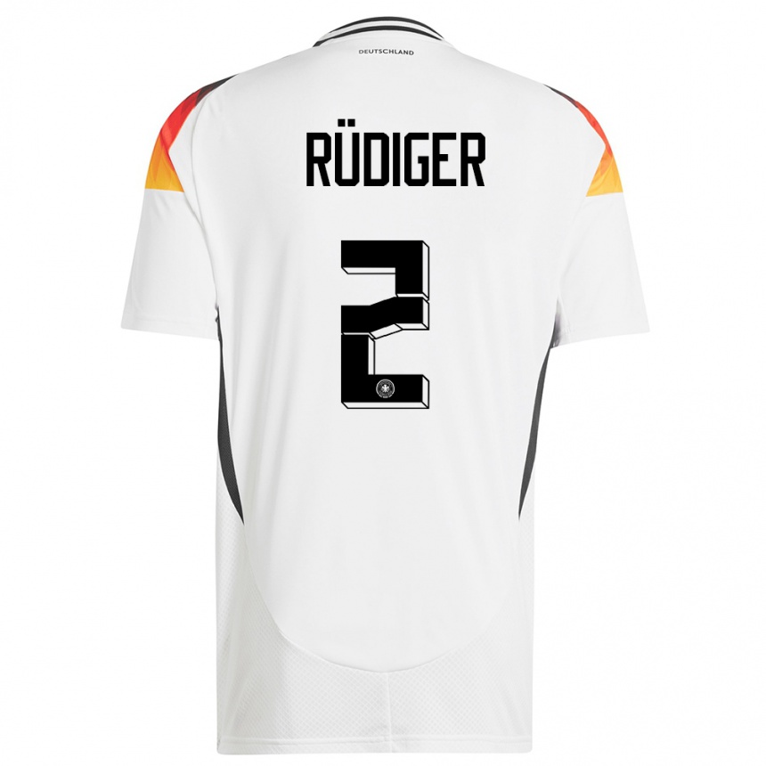 Niño Fútbol Camiseta Alemania Antonio Rudiger #2 Blanco 1ª Equipación 24-26 Perú