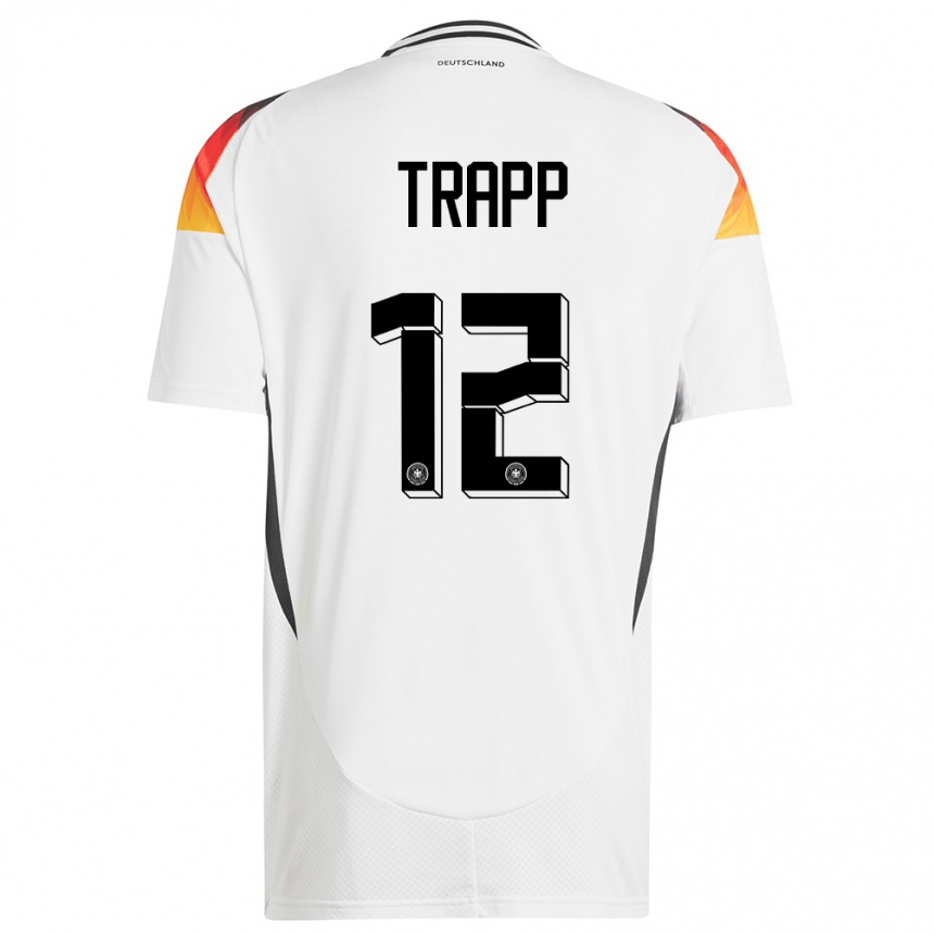 Niño Fútbol Camiseta Alemania Kevin Trapp #12 Blanco 1ª Equipación 24-26 Perú