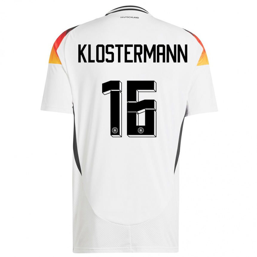 Niño Fútbol Camiseta Alemania Lukas Klostermann #16 Blanco 1ª Equipación 24-26 Perú