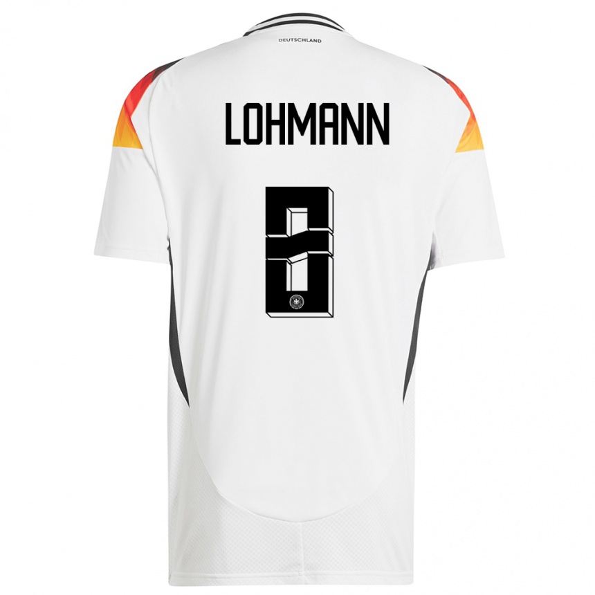 Niño Fútbol Camiseta Alemania Sydney Lohmann #8 Blanco 1ª Equipación 24-26 Perú