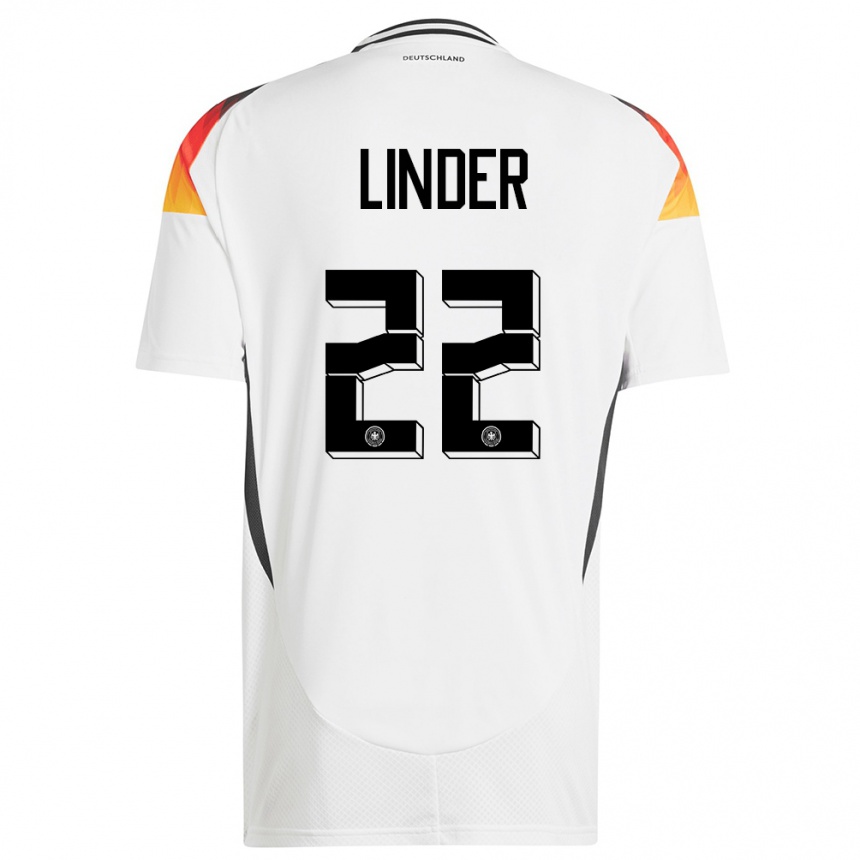 Niño Fútbol Camiseta Alemania Sarai Linder #22 Blanco 1ª Equipación 24-26 Perú