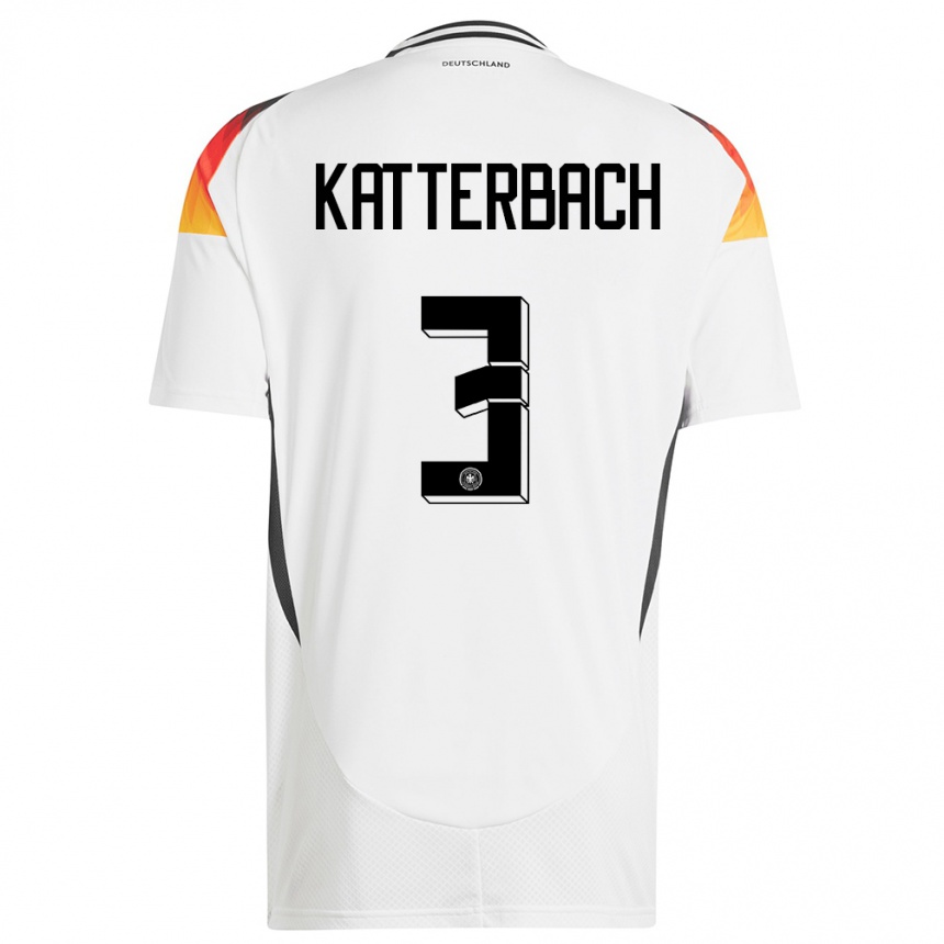 Niño Fútbol Camiseta Alemania Noah Katterbach #3 Blanco 1ª Equipación 24-26 Perú