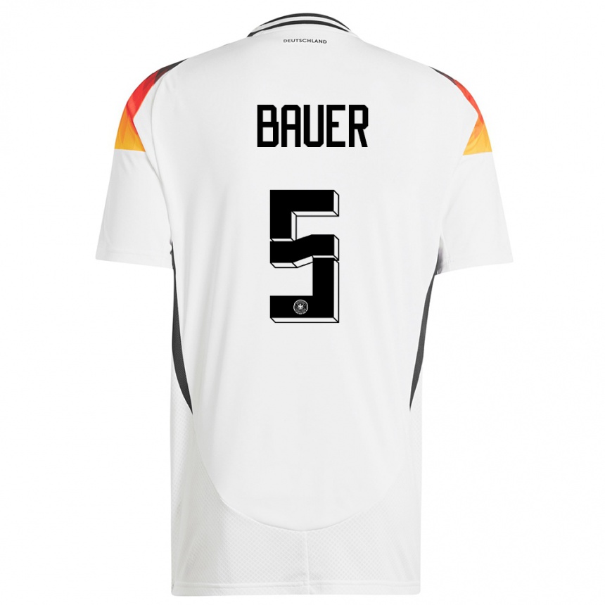 Niño Fútbol Camiseta Alemania Maximilian Bauer #5 Blanco 1ª Equipación 24-26 Perú