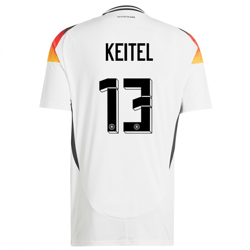 Niño Fútbol Camiseta Alemania Yannik Keitel #13 Blanco 1ª Equipación 24-26 Perú