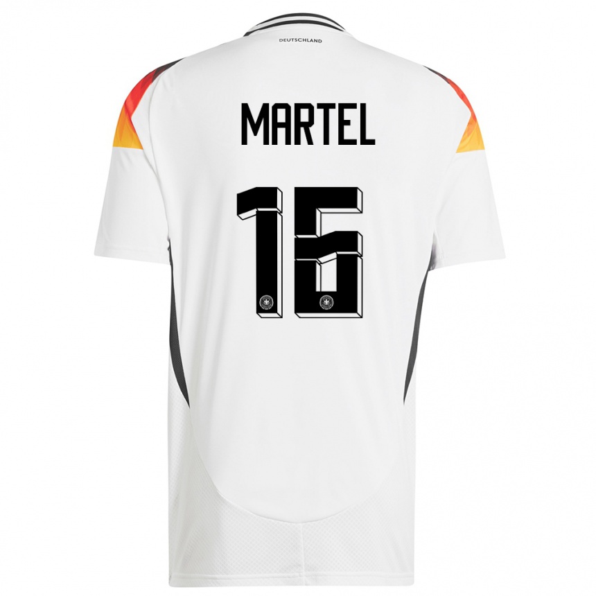 Niño Fútbol Camiseta Alemania Eric Martel #16 Blanco 1ª Equipación 24-26 Perú