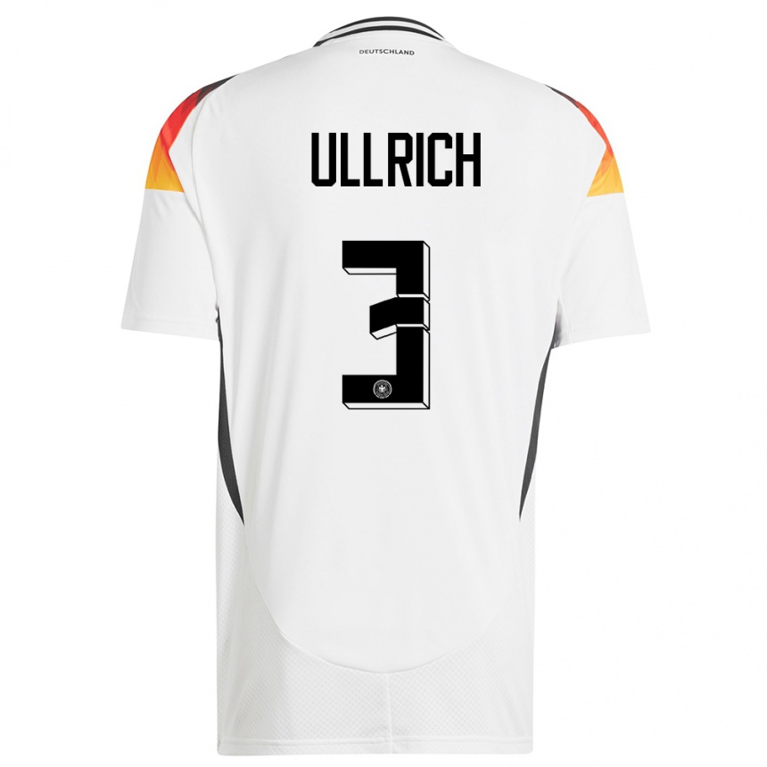 Niño Fútbol Camiseta Alemania Lukas Ullrich #3 Blanco 1ª Equipación 24-26 Perú