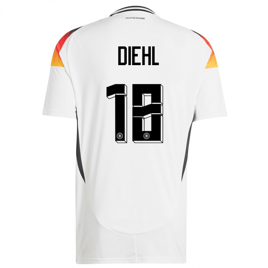 Niño Fútbol Camiseta Alemania Justin Diehl #18 Blanco 1ª Equipación 24-26 Perú