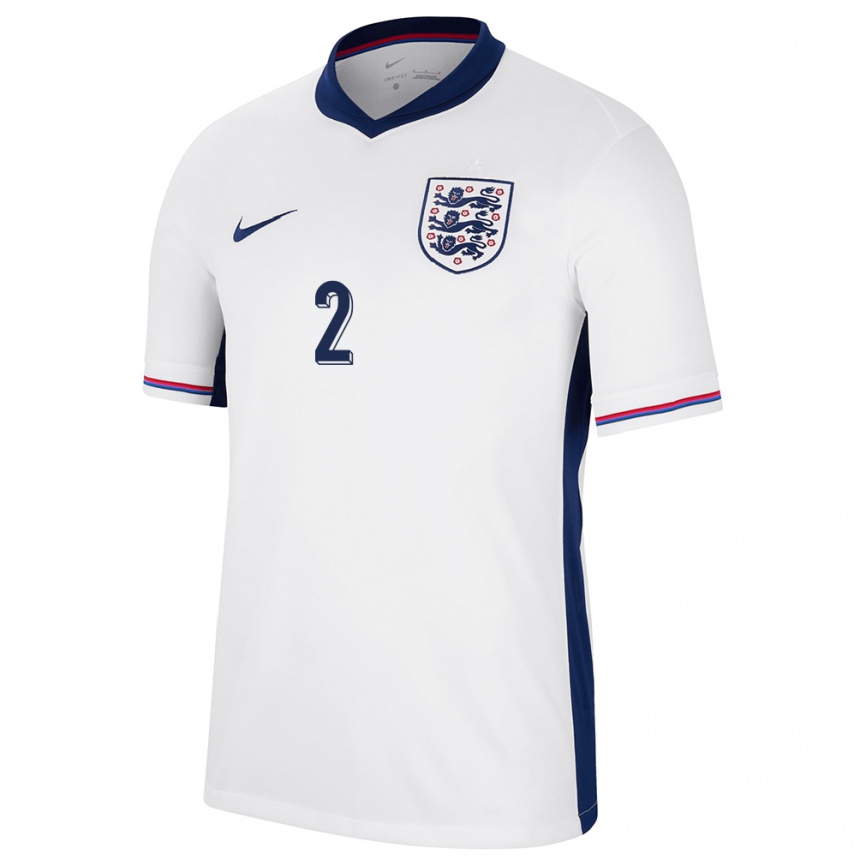 Niño Fútbol Camiseta Inglaterra Kyle Walker #2 Blanco 1ª Equipación 24-26 Perú