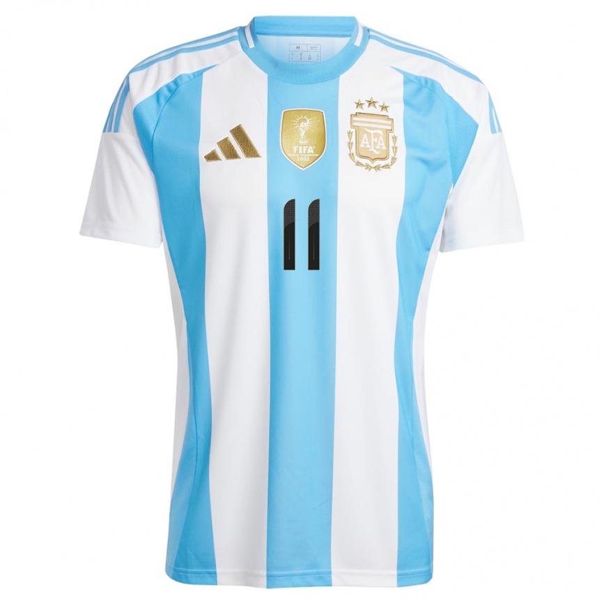 Niño Fútbol Camiseta Argentina Angel Di Maria #11 Blanco Azul 1ª Equipación 24-26 Perú