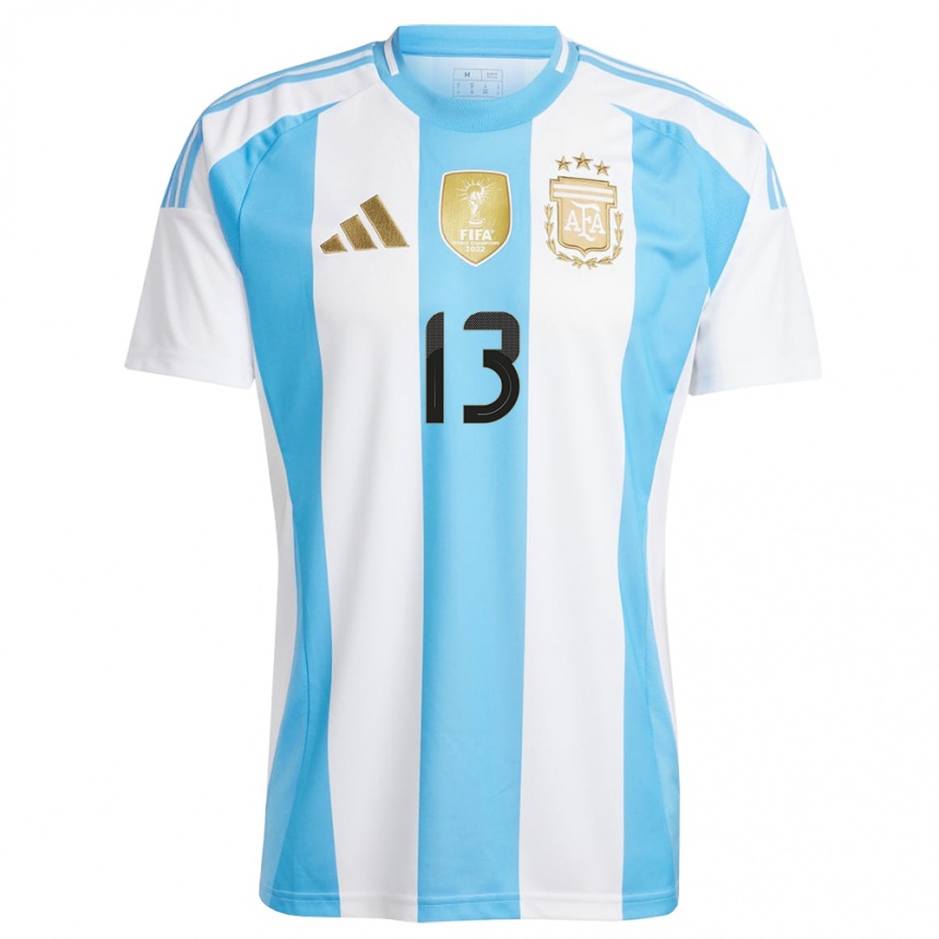 Niño Fútbol Camiseta Argentina Thiago Schiavulli #13 Blanco Azul 1ª Equipación 24-26 Perú