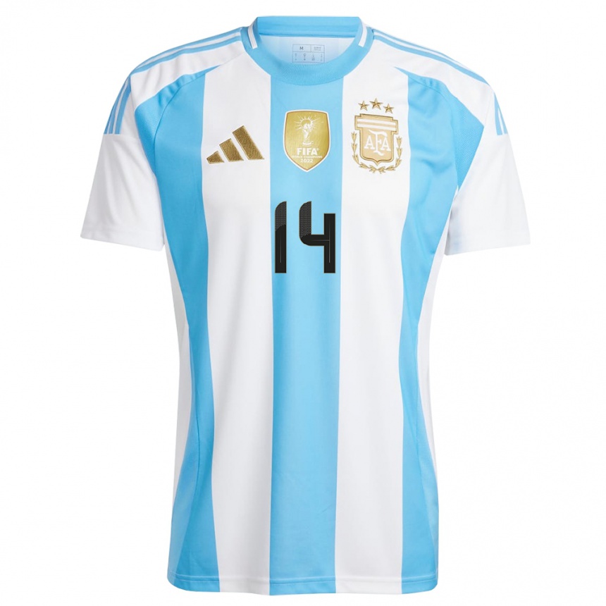 Niño Fútbol Camiseta Argentina Exequiel Palacios #14 Blanco Azul 1ª Equipación 24-26 Perú