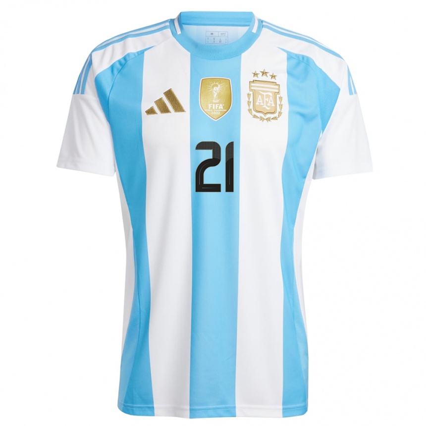 Niño Fútbol Camiseta Argentina Paulo Dybala #21 Blanco Azul 1ª Equipación 24-26 Perú