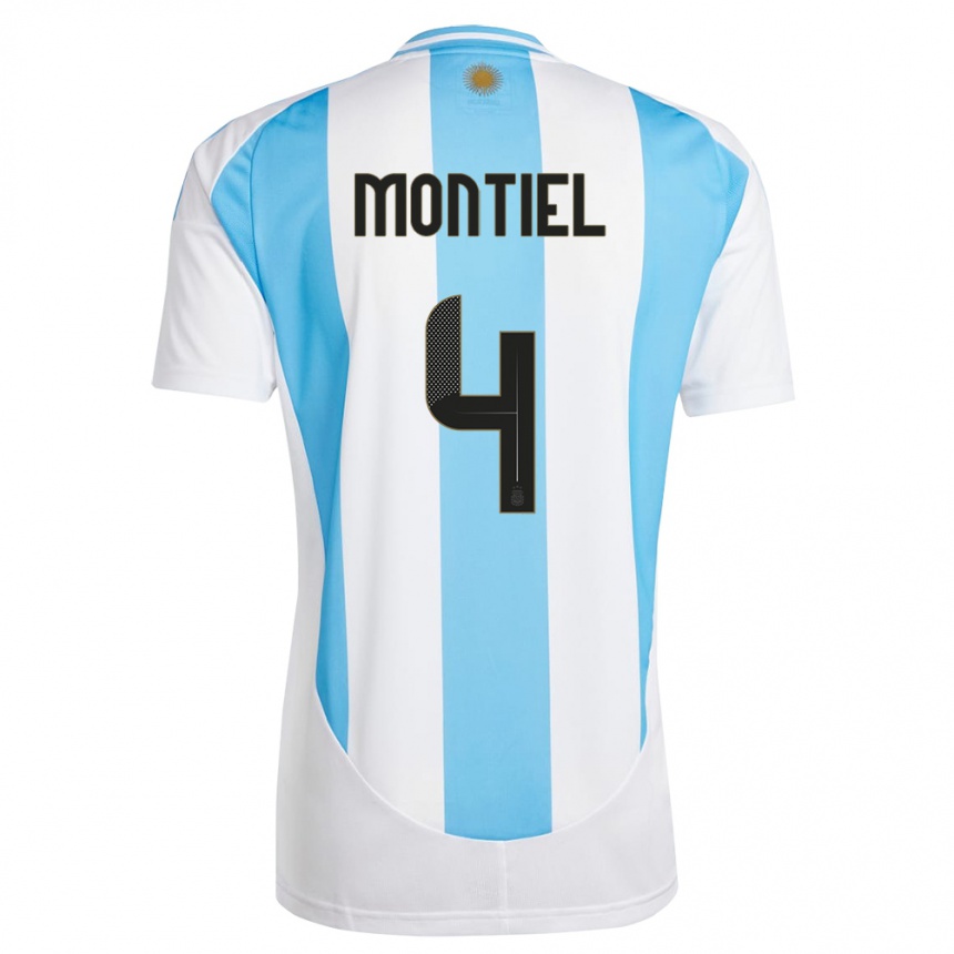 Niño Fútbol Camiseta Argentina Gonzalo Montiel #4 Blanco Azul 1ª Equipación 24-26 Perú