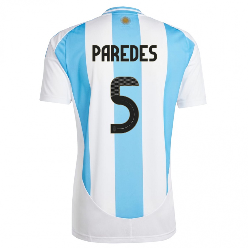 Niño Fútbol Camiseta Argentina Leandro Paredes #5 Blanco Azul 1ª Equipación 24-26 Perú