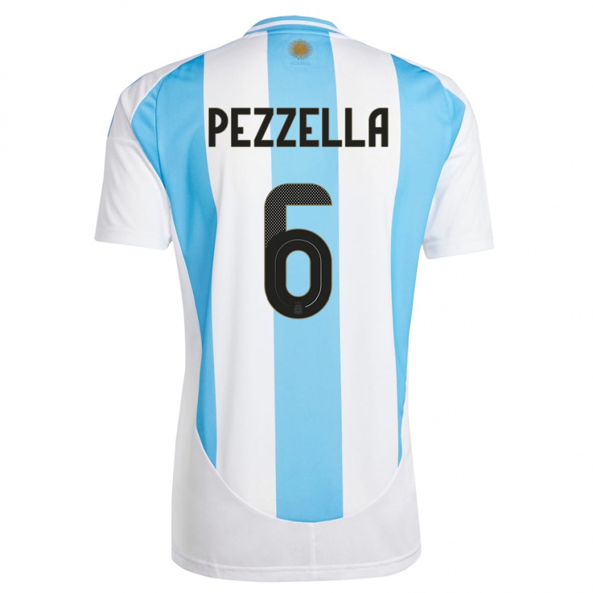 Niño Fútbol Camiseta Argentina German Pezzella #6 Blanco Azul 1ª Equipación 24-26 Perú