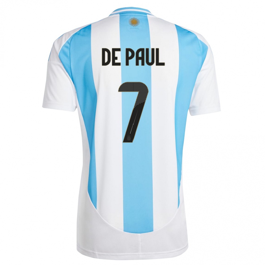 Niño Fútbol Camiseta Argentina Rodrigo De Paul #7 Blanco Azul 1ª Equipación 24-26 Perú