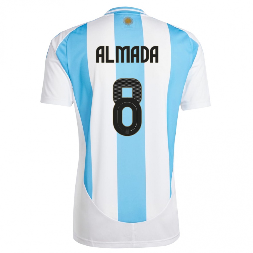 Niño Fútbol Camiseta Argentina Thiago Almada #8 Blanco Azul 1ª Equipación 24-26 Perú