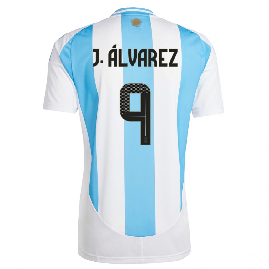 Niño Fútbol Camiseta Argentina Julian Alvarez #9 Blanco Azul 1ª Equipación 24-26 Perú