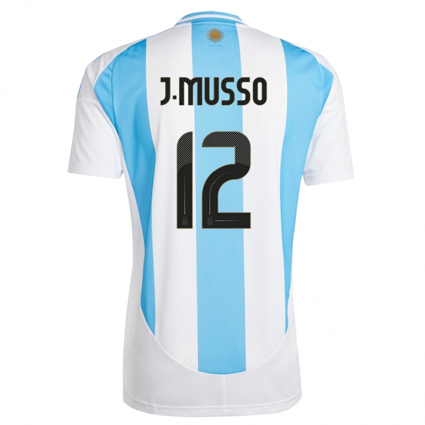 Niño Fútbol Camiseta Argentina Juan Musso #12 Blanco Azul 1ª Equipación 24-26 Perú