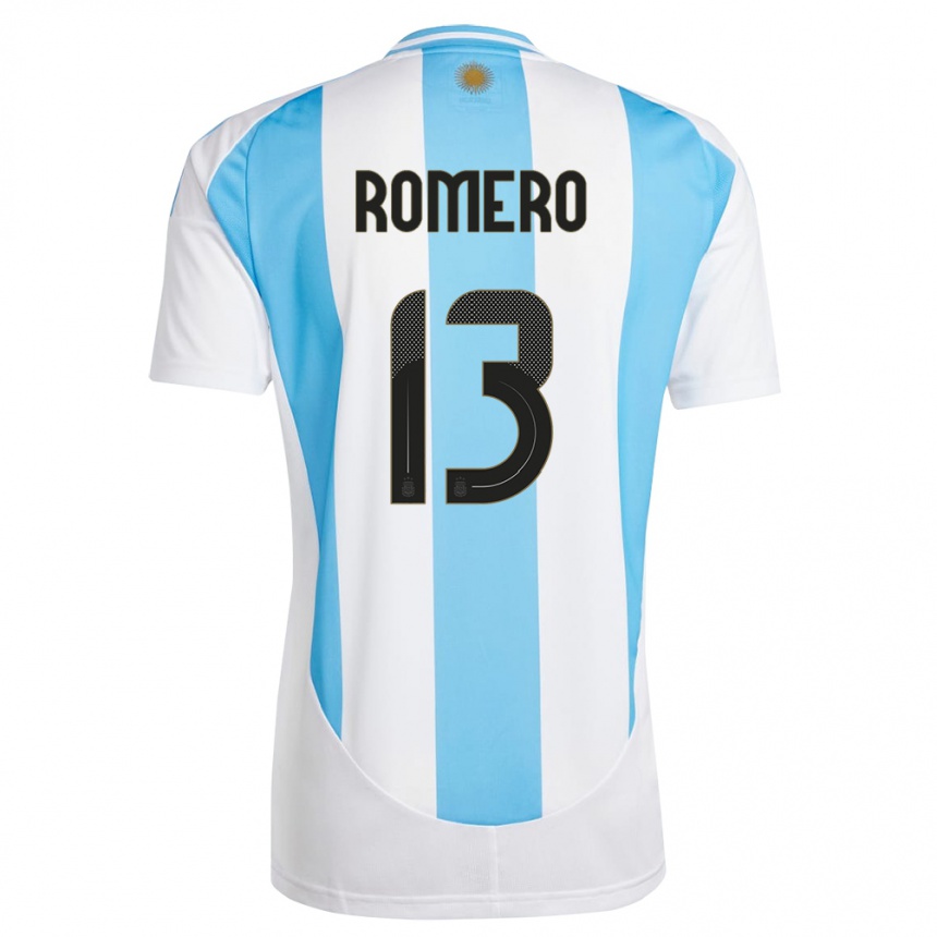 Niño Fútbol Camiseta Argentina Cristian Romero #13 Blanco Azul 1ª Equipación 24-26 Perú