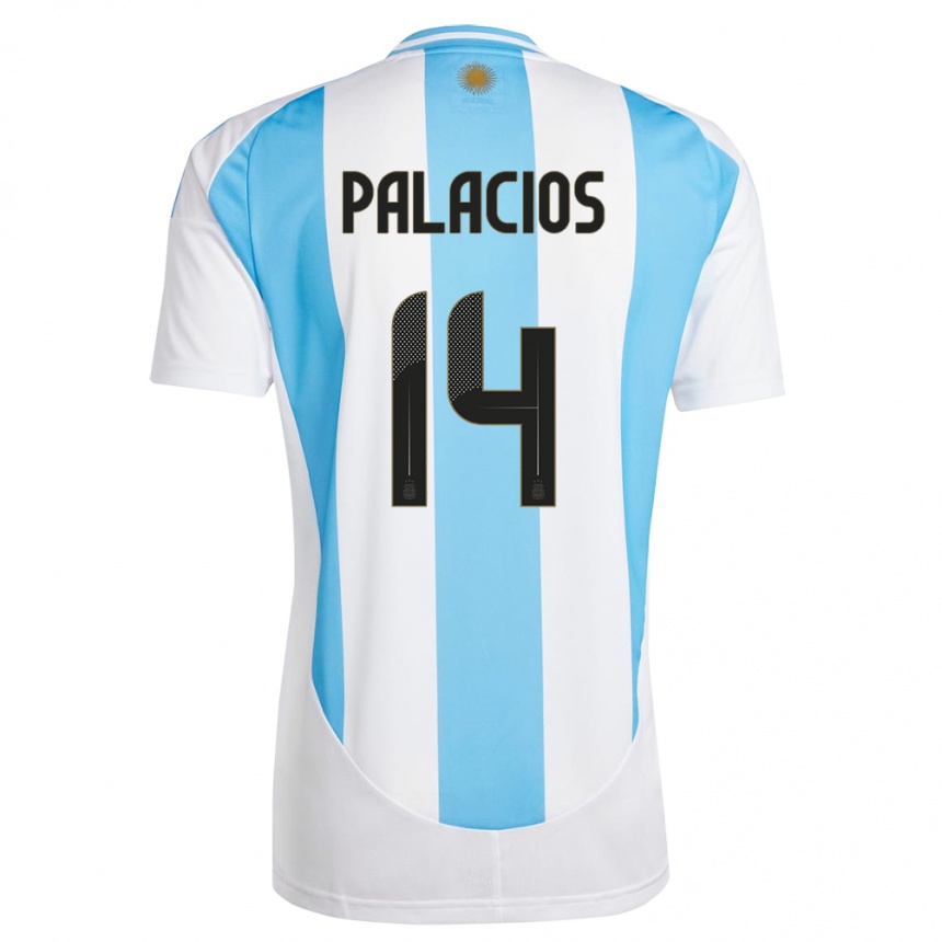 Niño Fútbol Camiseta Argentina Exequiel Palacios #14 Blanco Azul 1ª Equipación 24-26 Perú