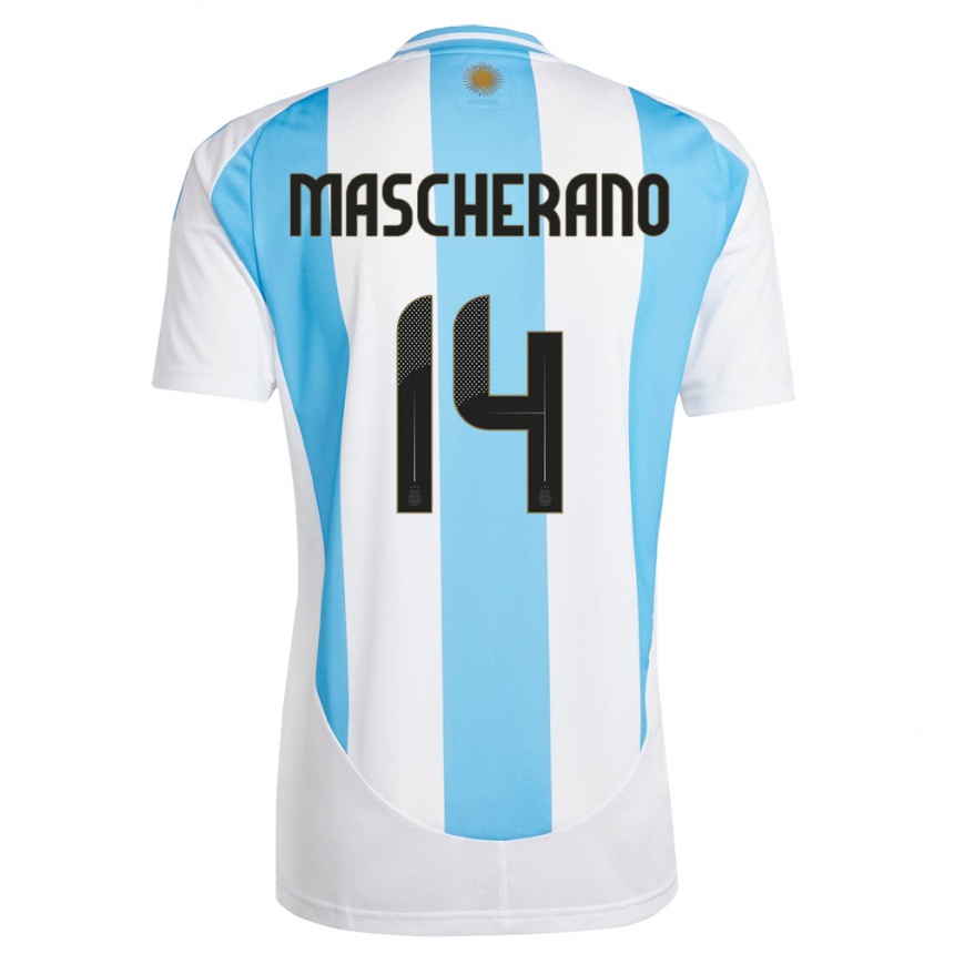 Niño Fútbol Camiseta Argentina Javier Mascherano #14 Blanco Azul 1ª Equipación 24-26 Perú