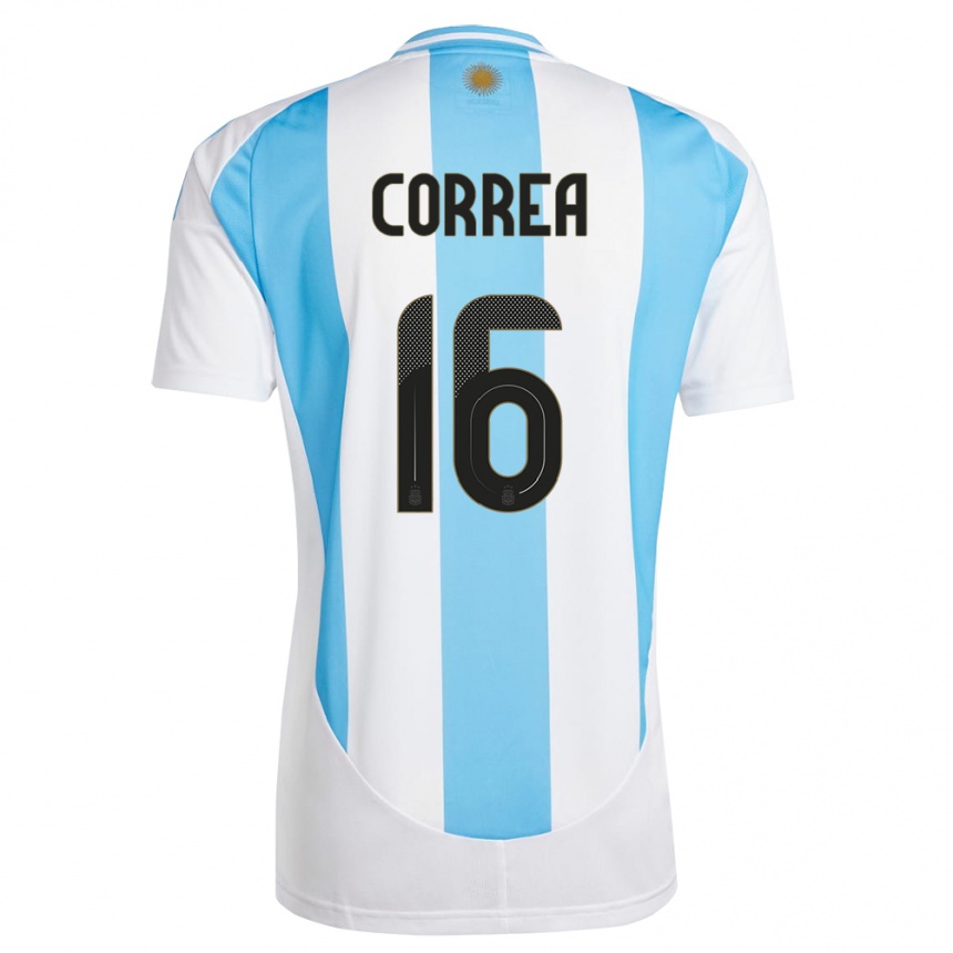 Niño Fútbol Camiseta Argentina Angel Correa #16 Blanco Azul 1ª Equipación 24-26 Perú