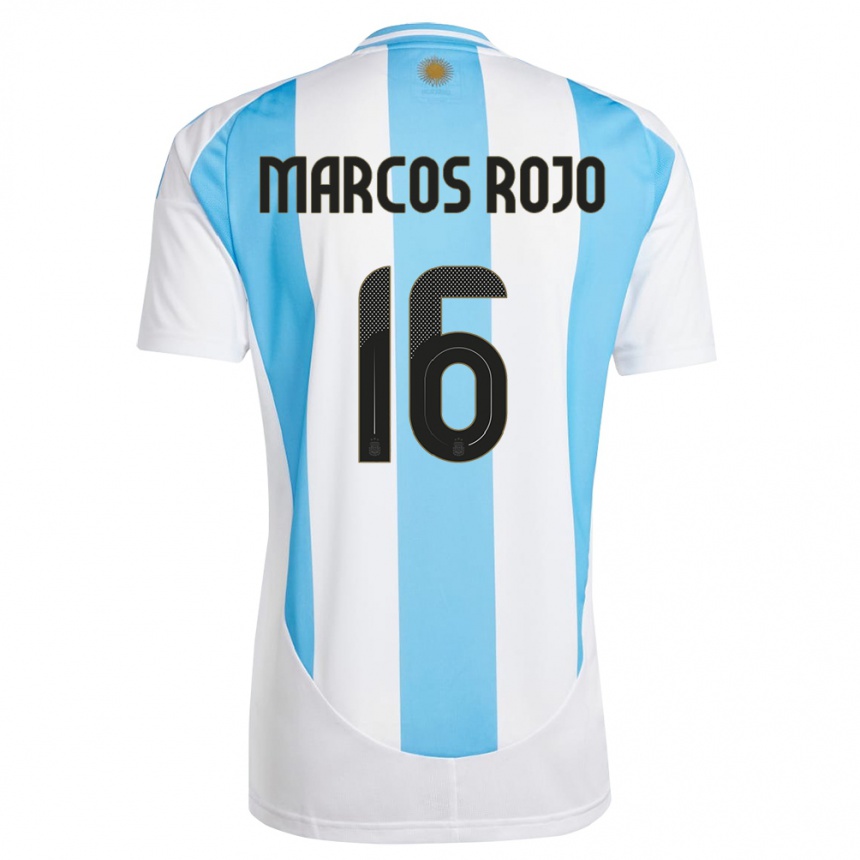 Niño Fútbol Camiseta Argentina Marcos Rojo #16 Blanco Azul 1ª Equipación 24-26 Perú