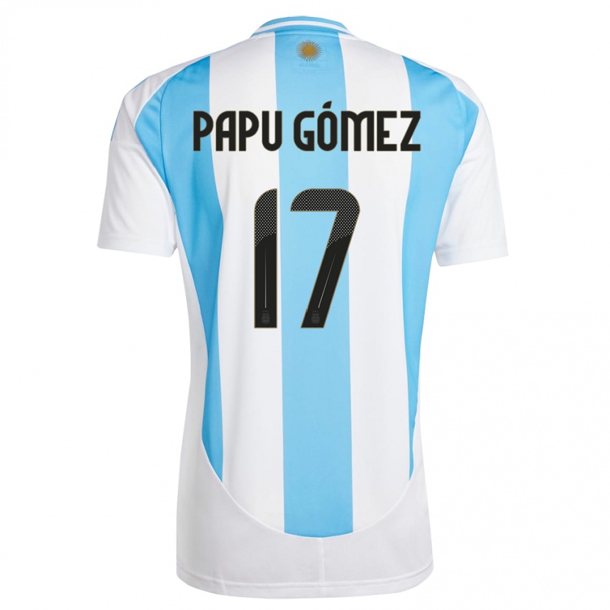 Niño Fútbol Camiseta Argentina Papu Gomez #17 Blanco Azul 1ª Equipación 24-26 Perú