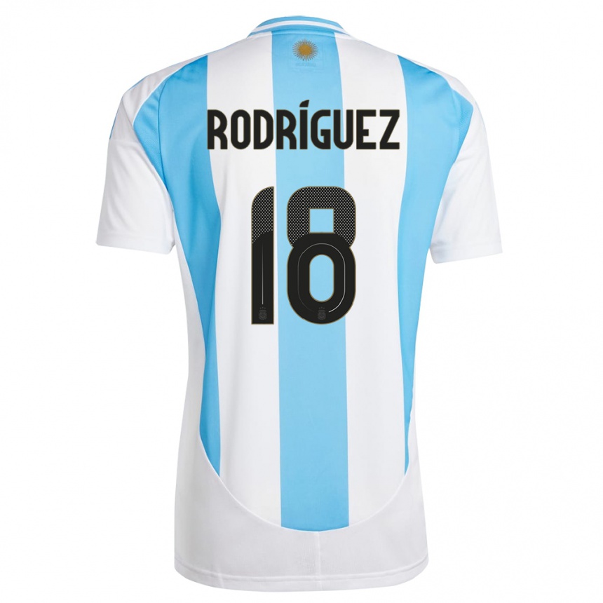 Niño Fútbol Camiseta Argentina Guido Rodriguez #18 Blanco Azul 1ª Equipación 24-26 Perú