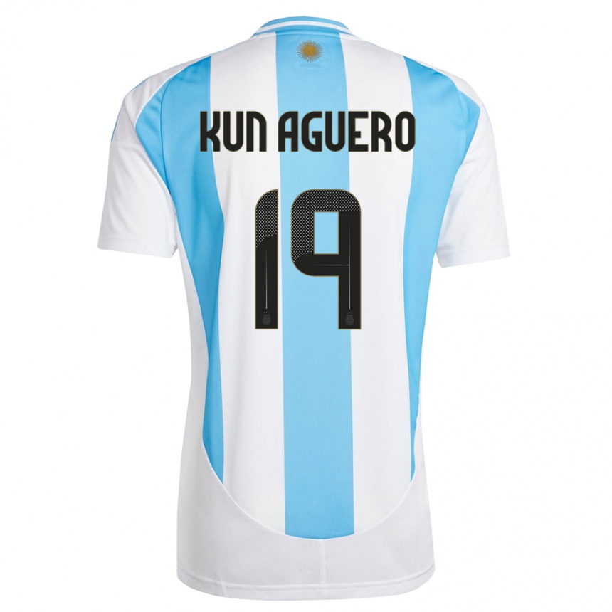 Niño Fútbol Camiseta Argentina Sergio Aguero #19 Blanco Azul 1ª Equipación 24-26 Perú